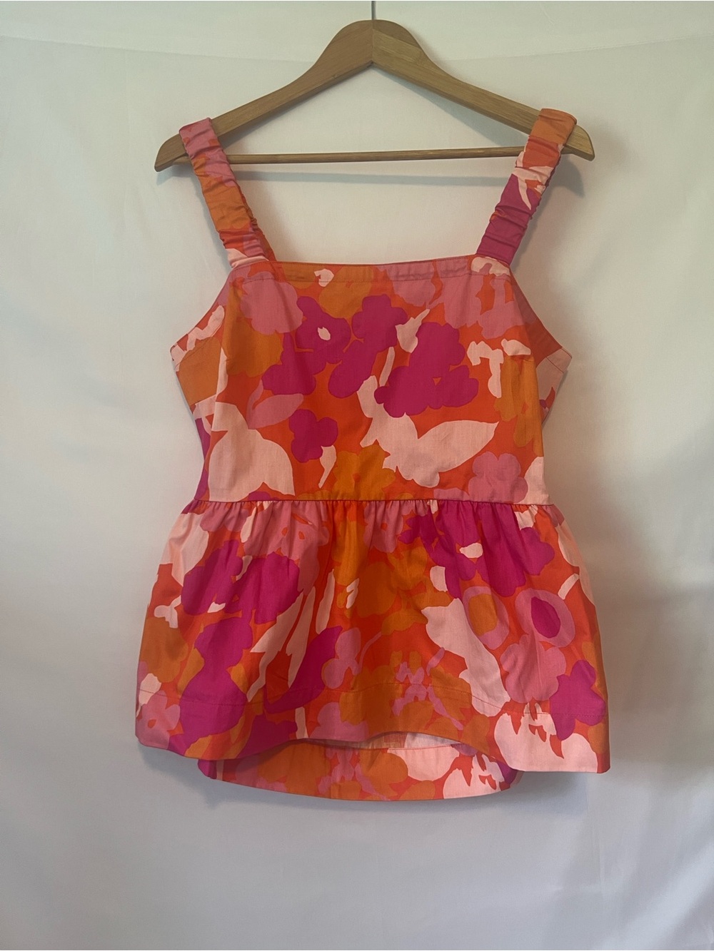 Open Back Tank Top Tiger Lily Pink Orange Floral Peplum Barbiecore Coquette Sz L
